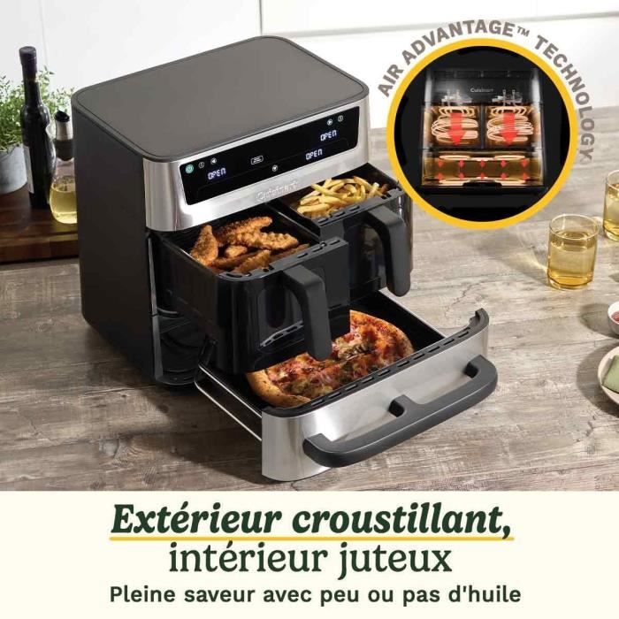 Friteuse sans huile CUISINART - Airfryer AFT13XSSE - Capacité 13,6L - Double cuves + 1 tiroir - Noir / Inox - 2400W