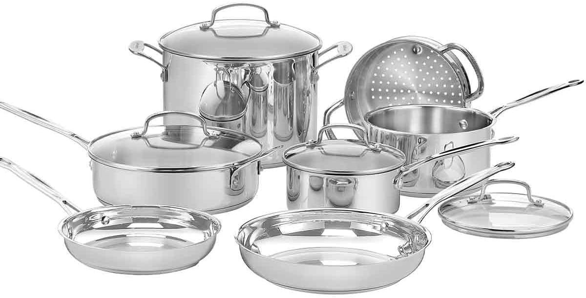 Batterie de cuisine - Tous feux dont induction - CUISINART - 77-11G - Acier inoxydable - 11 pieces