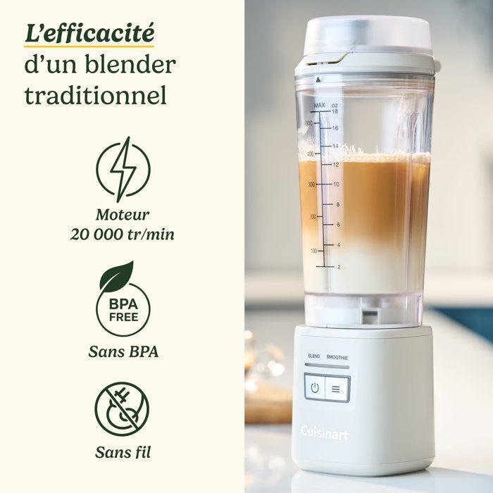 Blender - CUISINART - PBL100E Blast&Go - 120 W - 500 ml - 50 dB - Blanc