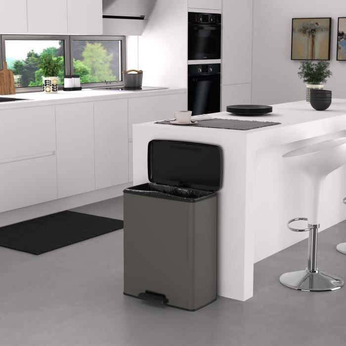Poubelle a Pédale Rectangle - DECO BIN - 65 L - Anthracite - Curver