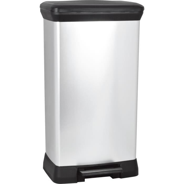 Poubelle a Pédale - 50 L - Aspect Métal - Curver