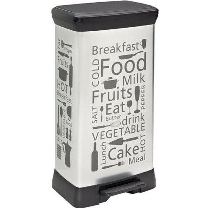 Curver 205873 Décor Kitchen Poubelle à Pédale Rectangulaire Polypropylene Argent 39 x 29 x 73 cm...