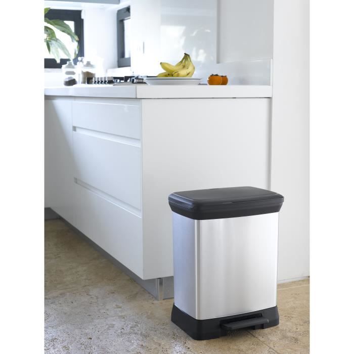 Poubelle a Pédale Rectangulaire - DECO BIN - 30 L - Gris Métallisé - Curver