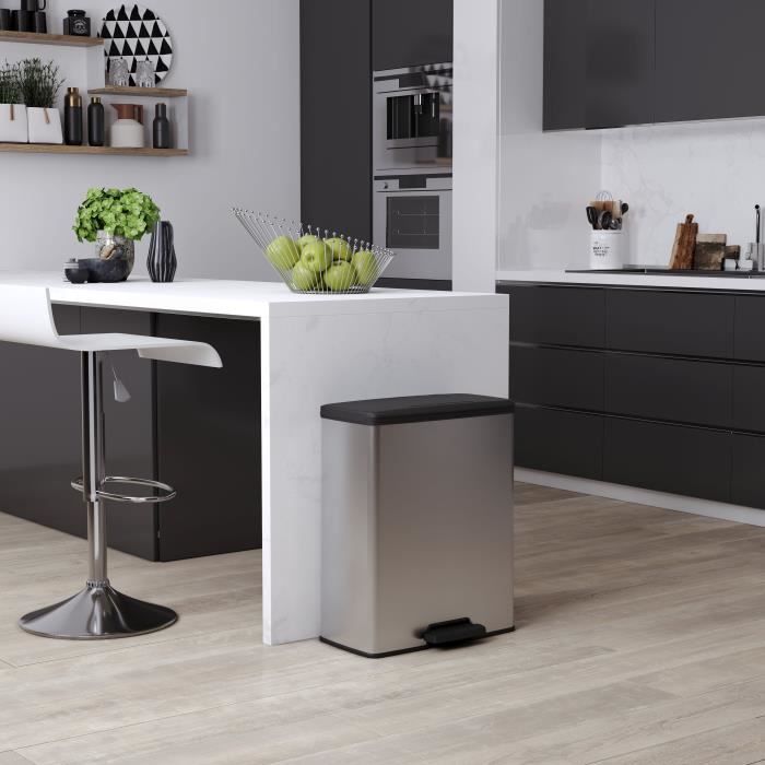 Poubelle a Pédale Rectangle - DECO BIN - 65 L - Gris Métallisé - Curver