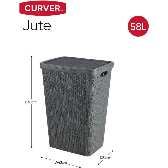 Coffre a Linge - CURVER - Jute 58L - 70% Plastique Recyclé - 34x43x60 cm - Contemporain