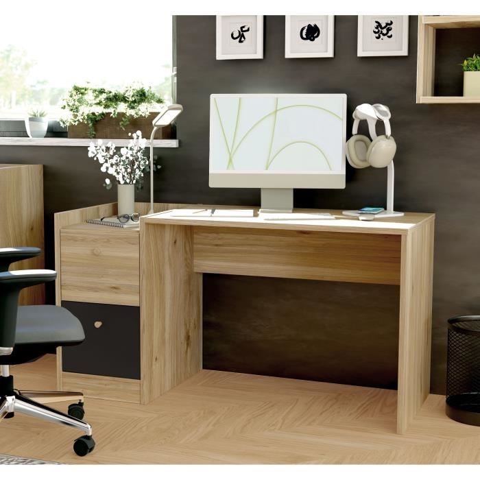 Bureau droit COXIM - Chene / Noir - 139,6 x 74 x 59,8 cm