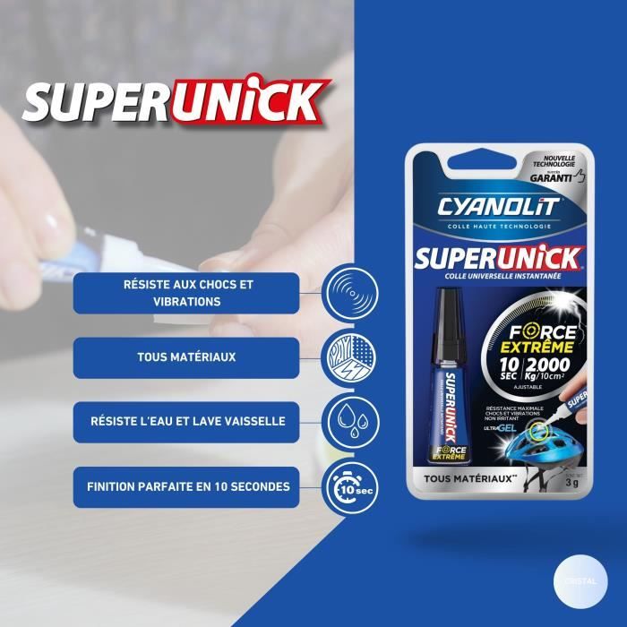 Colle réparatrice - CYANOLIT - Super unick instant plastic - 3 g - Ultra-rapide - Polyvalente
