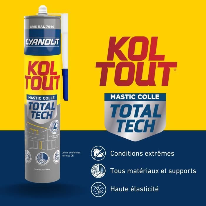Colle de fixation et d'étanchéité - CYANOLIT - Total tech - Gris - Cartouche 290 ml - Multi-matériaux - Résistant et flexible