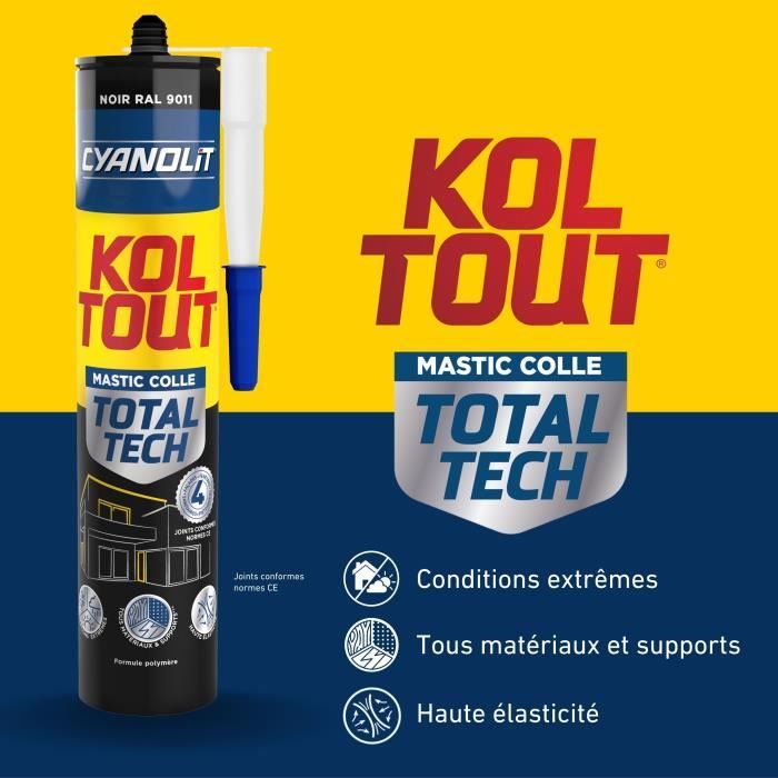 Colle de fixation et d'étanchéité - CYANOLIT - Total tech - Noir - Cartouche 290 ml - Polyvalente - Haute résistance et flexible