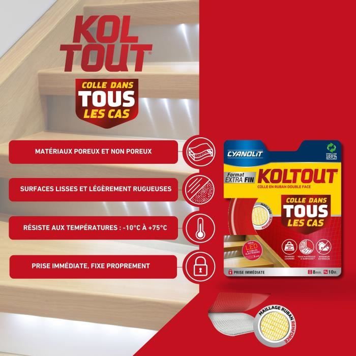 Ruban adhésif double face - CYANOLIT - Ruban extra fin - Ultra fin - Haute adhérence - Discret et résistant