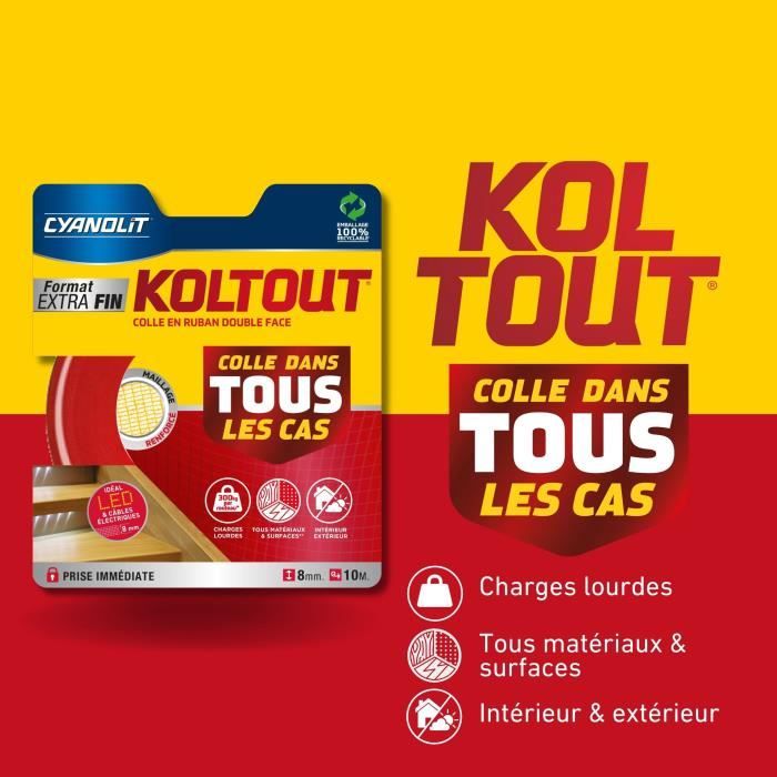 Ruban adhésif double face - CYANOLIT - Ruban extra fin - Ultra fin - Haute adhérence - Discret et résistant