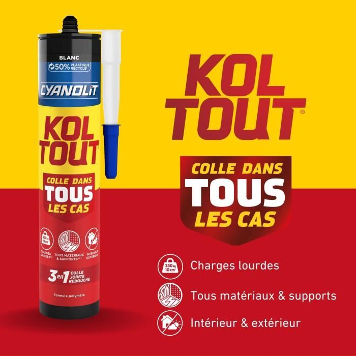 Colle de fixation et d'étanchéité - CYANOLIT - Blanc - Cartouche 290 ml - Polyvalente - Résistant et flexible