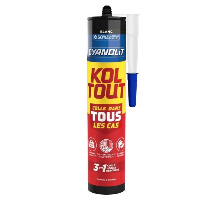 Colle de fixation et d'étanchéité - CYANOLIT - Blanc - Cartouche 290 ml - Polyvalente - Résistant et flexible