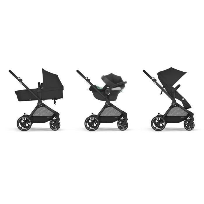 CYBEX Pack Poussette Trio EOS BLACK Moon Black : Poussette convertible 2en1 + Siege auto Aton B2 i-size + Hamac convertible Nacelle