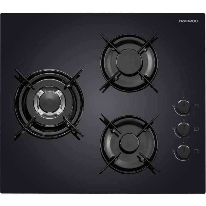 Plaque de cuisson a gaz - DAEWOO - 3 foyers - 60 cm - BH6GKR21BNL - Noir