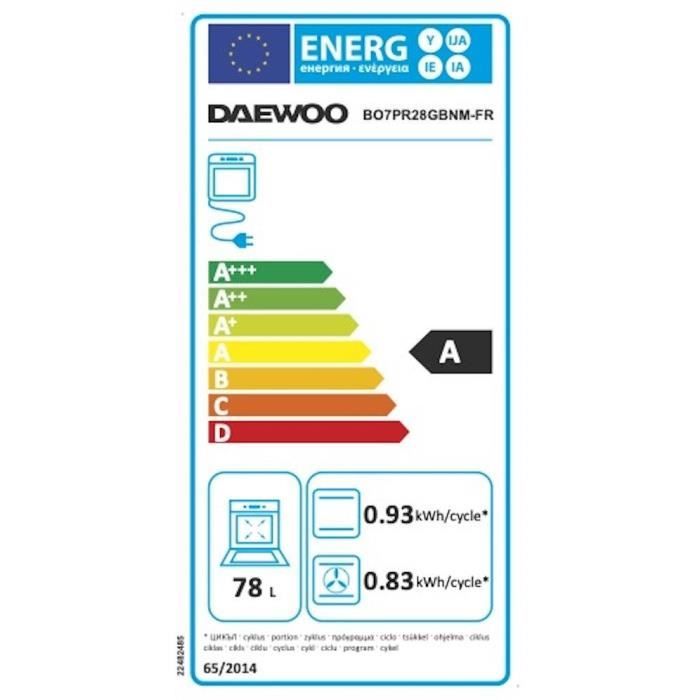 Four encastrable- Pyrolyse - Chaleur pulsée - DAEWOO - BO7PR28GBNM - Noir - Porte froide - 59,5 x 57,5 x 59,5 cm