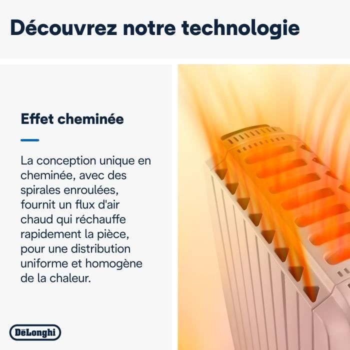 Radiateur bain d'huille Dragon4 DELONGHI - 1500W - 3 allures de chauffe - Technologie Real Energy - Effet cheminÈe