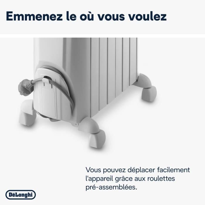 Radiateur bain d'huille Dragon4 DELONGHI - 1500W - 3 allures de chauffe - Technologie Real Energy - Effet cheminÈe