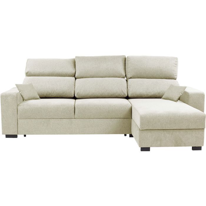 Canapé d'angle convertible réversible - 3 places - DANY - Tissu Sable - Coffre - 262 x 149 x 100 cm - CONFORTEAM