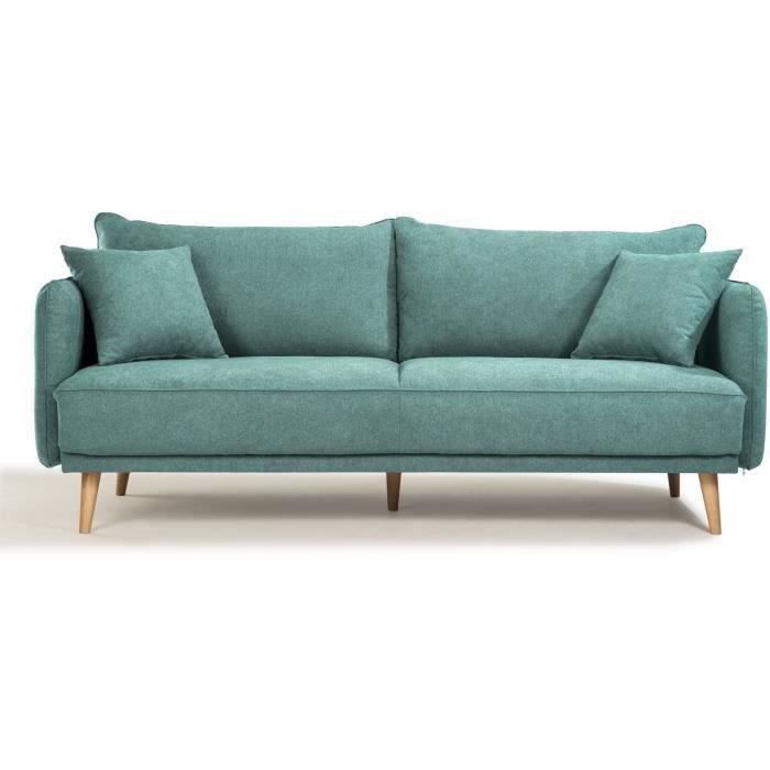 HEXAGONE - DAREN CanapÈ Fixe 3 places - Tissu Bleu - L 207 x P 90 x H 88 cm