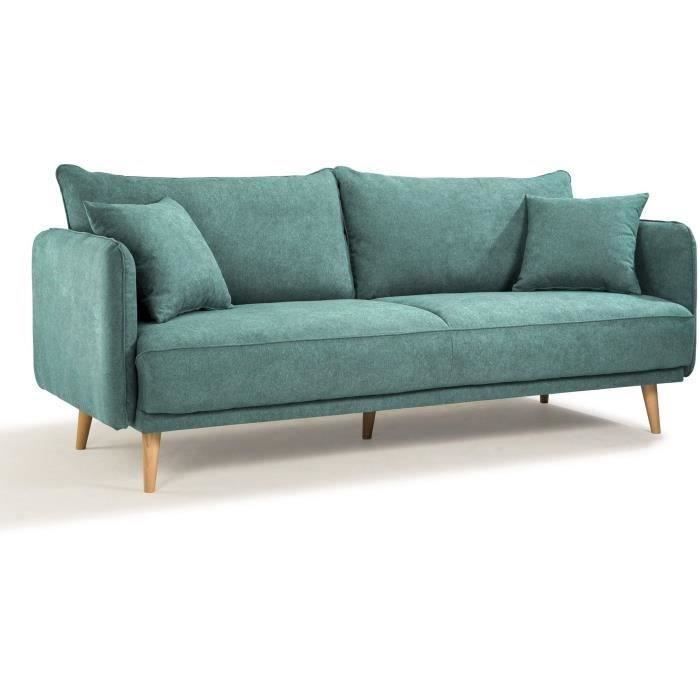 HEXAGONE - DAREN CanapÈ Fixe 3 places - Tissu Bleu - L 207 x P 90 x H 88 cm