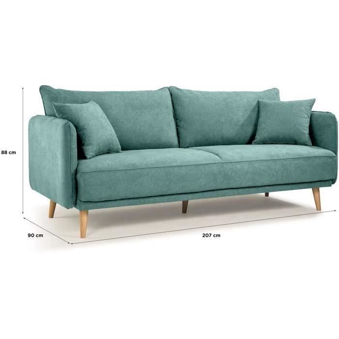 HEXAGONE - DAREN CanapÈ Fixe 3 places - Tissu Bleu - L 207 x P 90 x H 88 cm