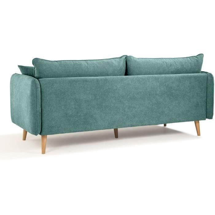 HEXAGONE - DAREN CanapÈ Fixe 3 places - Tissu Bleu - L 207 x P 90 x H 88 cm