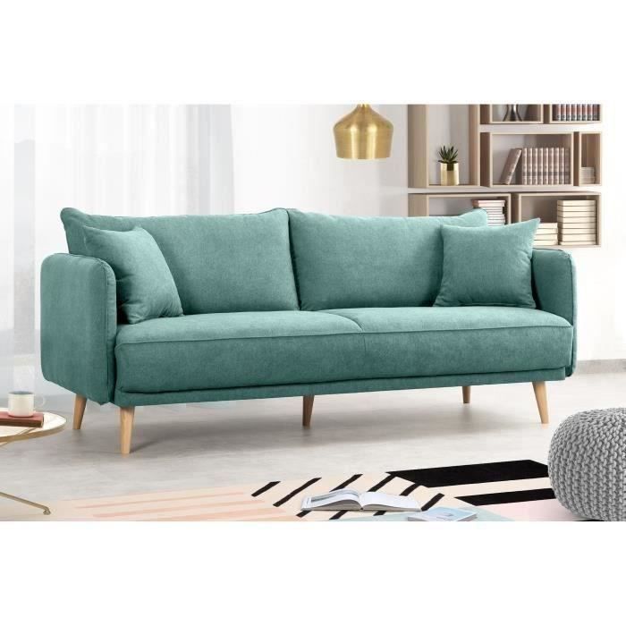 HEXAGONE - DAREN CanapÈ Fixe 3 places - Tissu Bleu - L 207 x P 90 x H 88 cm