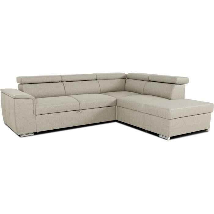 Canapé d'angle convertible réversible avec coffre - 5 places - DAYTONA - Tissu beige - 260 x 77 / 94 x 216 cm