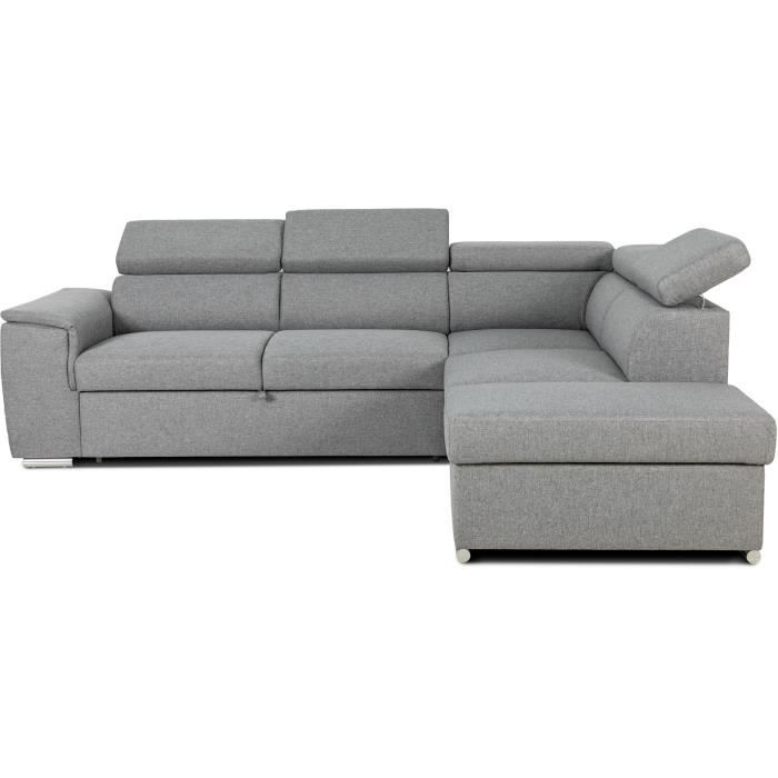 Canapé d'angle convertible réversible avec coffre - 5 places - DAYTONA - Tissu gris - 260 x 77 / 94 x 216 cm