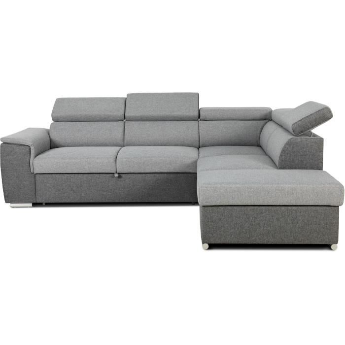 Canapé d'angle convertible réversible avec coffre - 5 places - DAYTONA - Tissu gris et anthracite - 260 x 77 / 94 x 216 cm