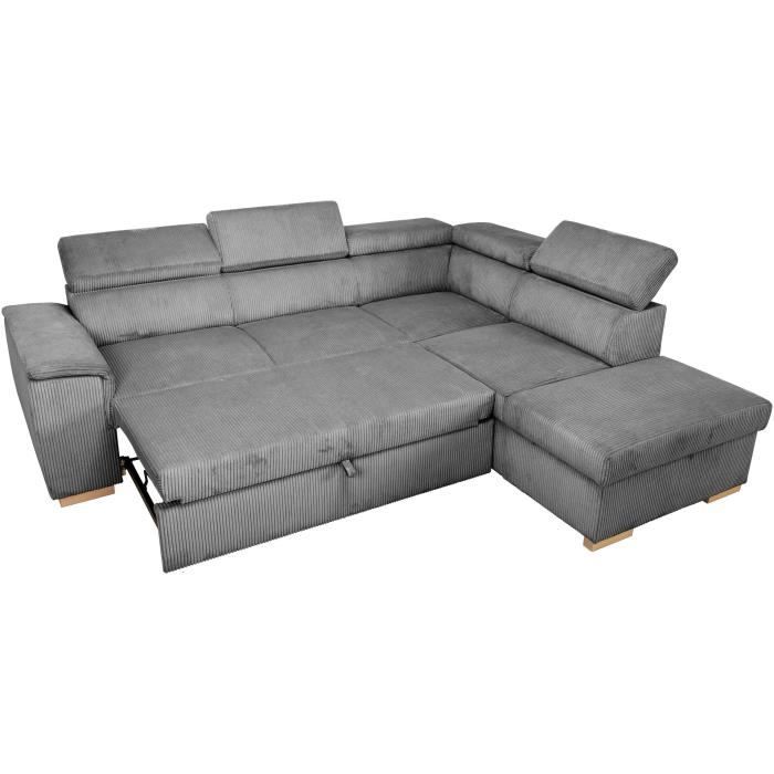 Canapé d'angle convertible réversible - 5 places - DAYTONA - Tissu Lincoln Anthracite - Coffre - 260 x 216 x 94 cm