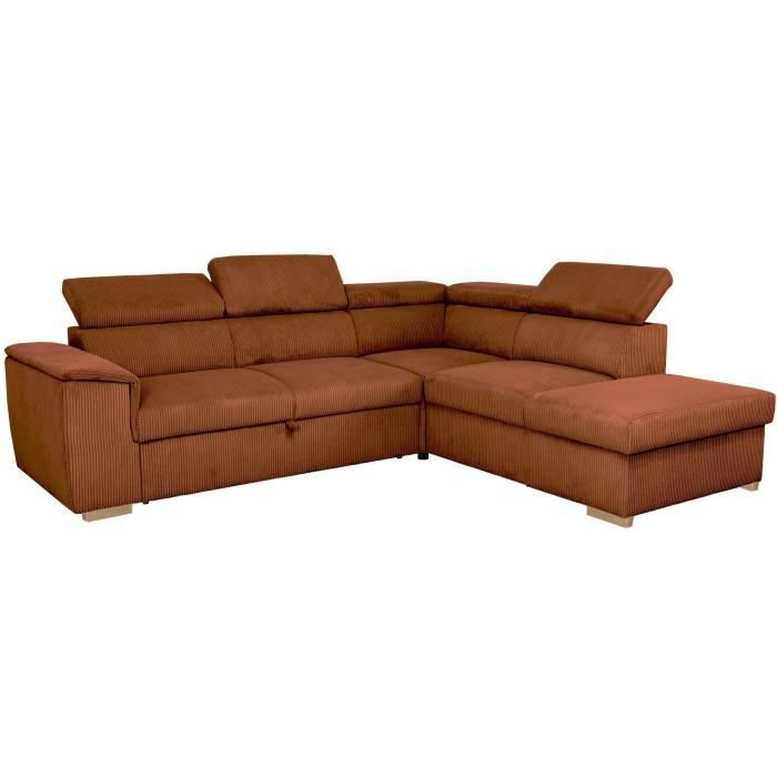 Canapé d'angle convertible réversible - 5 places - DAYTONA - Tissu Velours Terracotta - Coffre de rangement - L260 x H94 x P216 cm