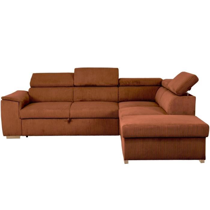 Canapé d'angle convertible réversible - 5 places - DAYTONA - Tissu Velours Terracotta - Coffre de rangement - L260 x H94 x P216 cm