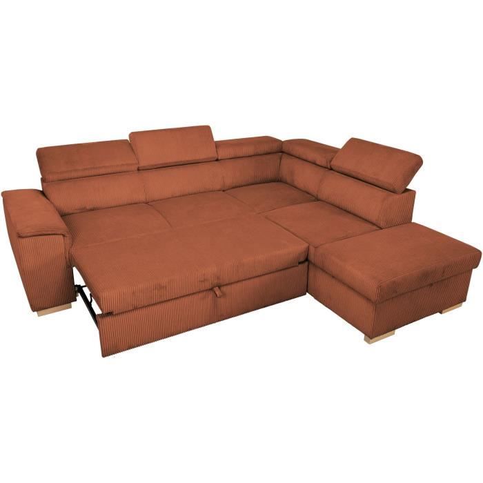 Canapé d'angle convertible réversible - 5 places - DAYTONA - Tissu Velours Terracotta - Coffre de rangement - L260 x H94 x P216 cm