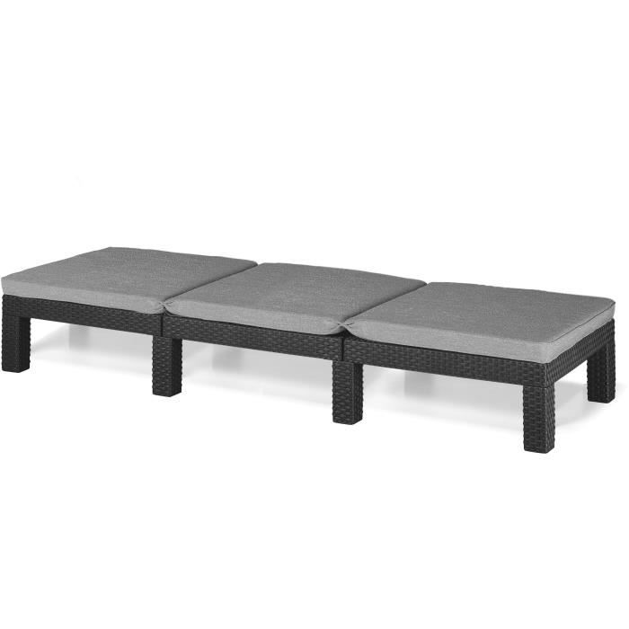 Bain de soleil - Allibert by KETER DAYTONA en résine imitation rotin tressé coussin dossier réglable - gris graphite