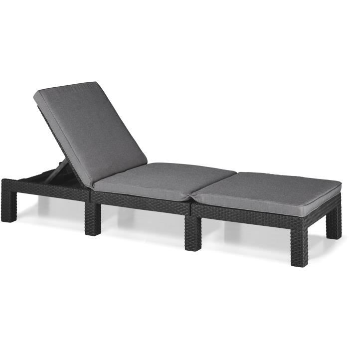 Bain de soleil - Allibert by KETER DAYTONA en résine imitation rotin tressé coussin dossier réglable - gris graphite