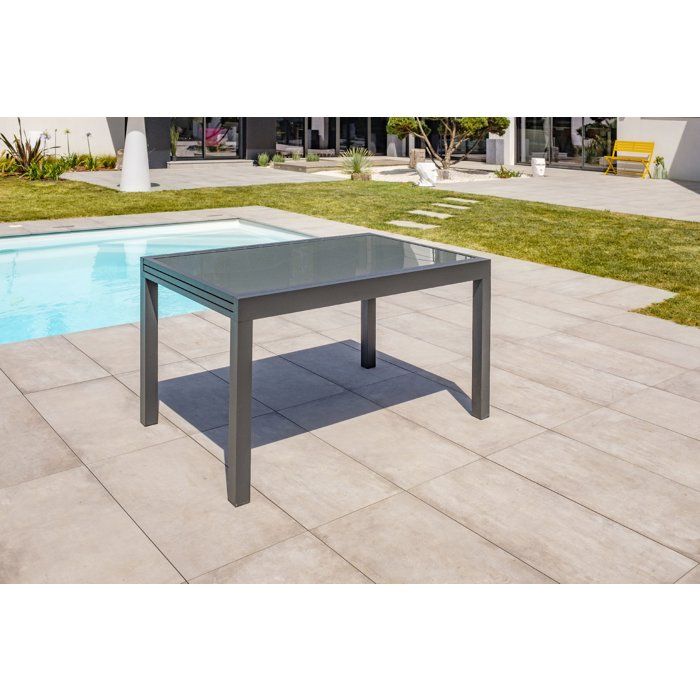 Table de jardin - Gris anthracite - Aluminium / plateau en verre - 135/270 x 90 cm - Tolede