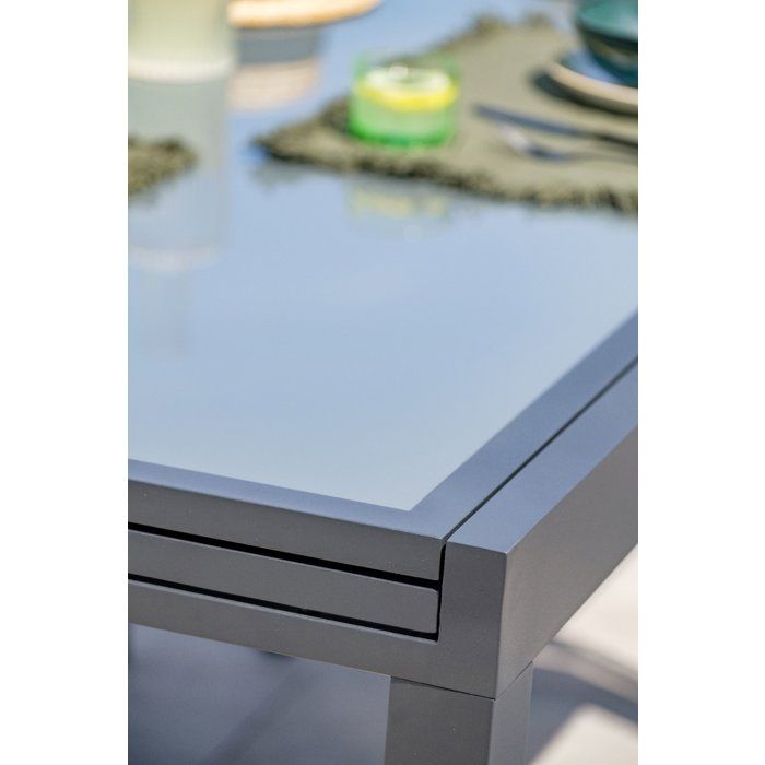 Table de jardin - Gris anthracite - Aluminium / plateau en verre - 135/270 x 90 cm - Tolede