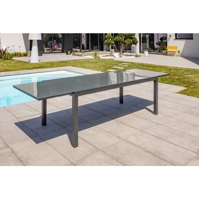 Table de jardin - Gris anthracite - Aluminium / plateau en verre - 200/300 x 100 cm - Tolede