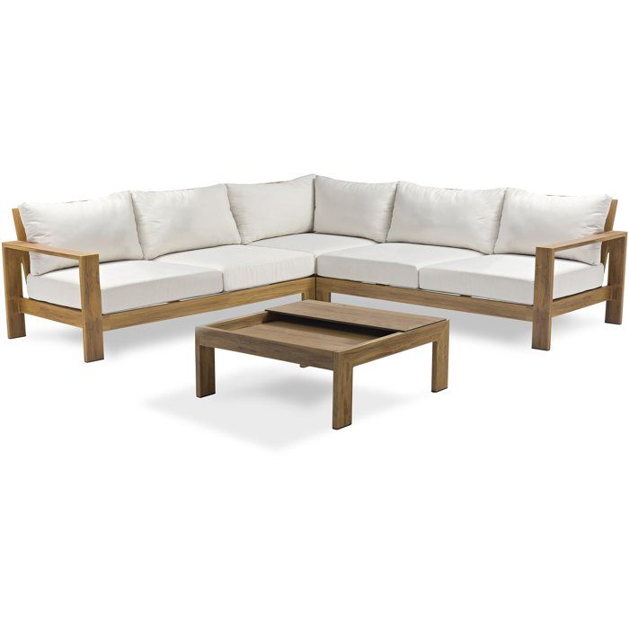 Salon de jardin d'angle - Marron - Aluminium effet bois - 5 places - Majorque