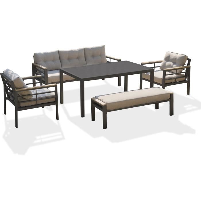 Ensemble repas de jardin CAYENNE 7 places en aluminium - GRIS ANTHRACITE
