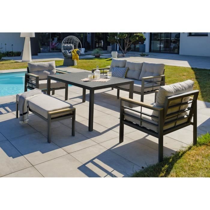 Ensemble repas de jardin CAYENNE 7 places en aluminium - GRIS ANTHRACITE
