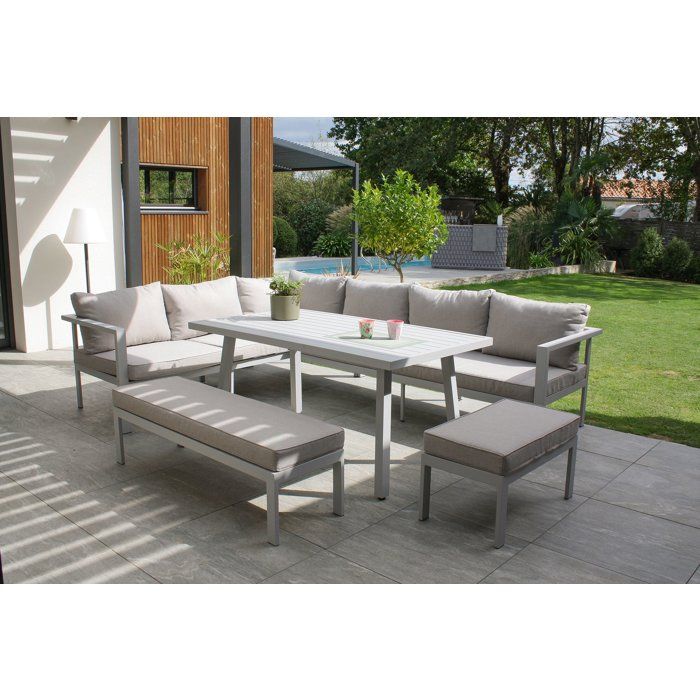 Ensemble repas de jardin - Gris - Aluminium - 9 places - Antalya
