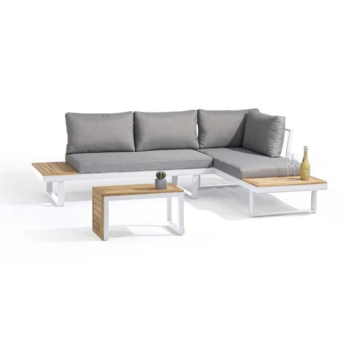 Salon de jardin modulable - Aluminium - DCB GARDEN - 4 places - TOKYO - Blanc et bois d'acacia