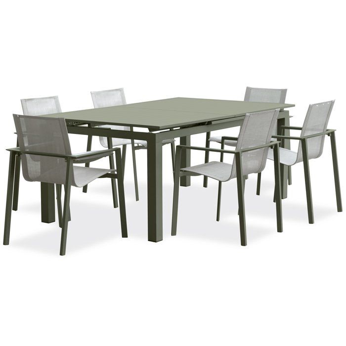 Lot composé d'une table de jardin + 6 fauteuils - Kaki - Miami - Fauteuils empilables
