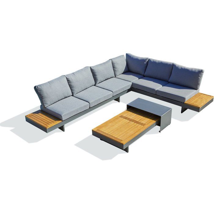 Salon de jardin d'angle - Gris anthracite - Bois d'acacia / aluminium - 6 places - Vanuatu