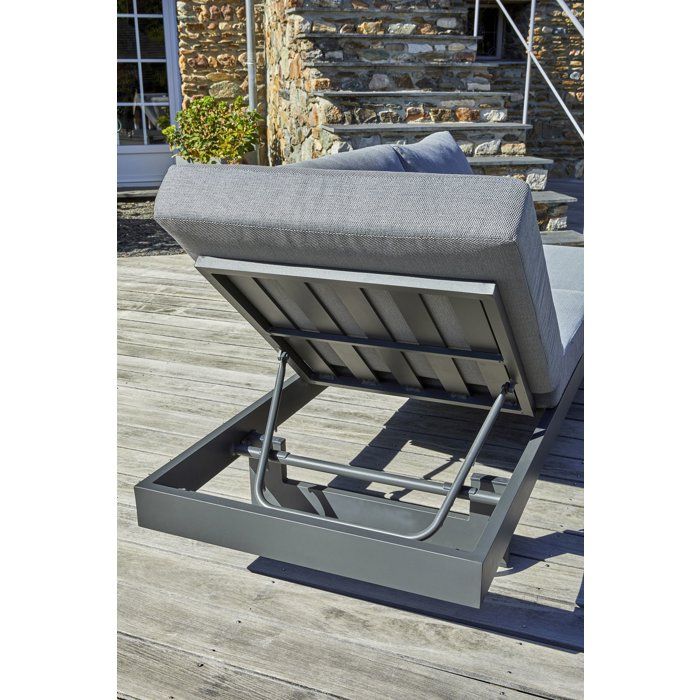 Salon de jardin d'angle - Gris anthracite - Bois d'acacia / aluminium - 6 places - Vanuatu