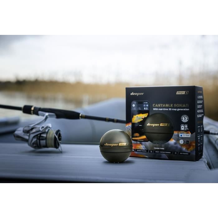 Sondeur de peche sans fil avec GPS et création carto 3D - DEEPER - CHIRP+3D - Noir