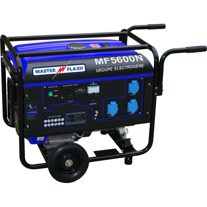 Groupe électrogene essence - MASTER FLASH - 5500 W - Chariot inclus - Monophasé - Systeme AVR - Bleu